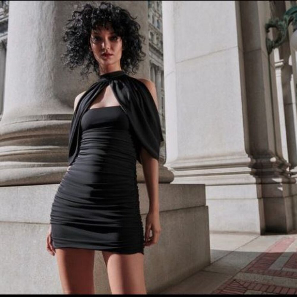 LBV Women's MATTE JERSEY ruched Bat Sleeve Mini DRESS NWt 298 Sz 8